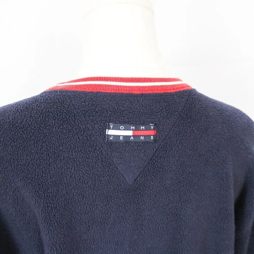 Tommy Hilfiger 2000s Men's Long Sleeve Fleece Crew Sweatshirt Washed Navy Small